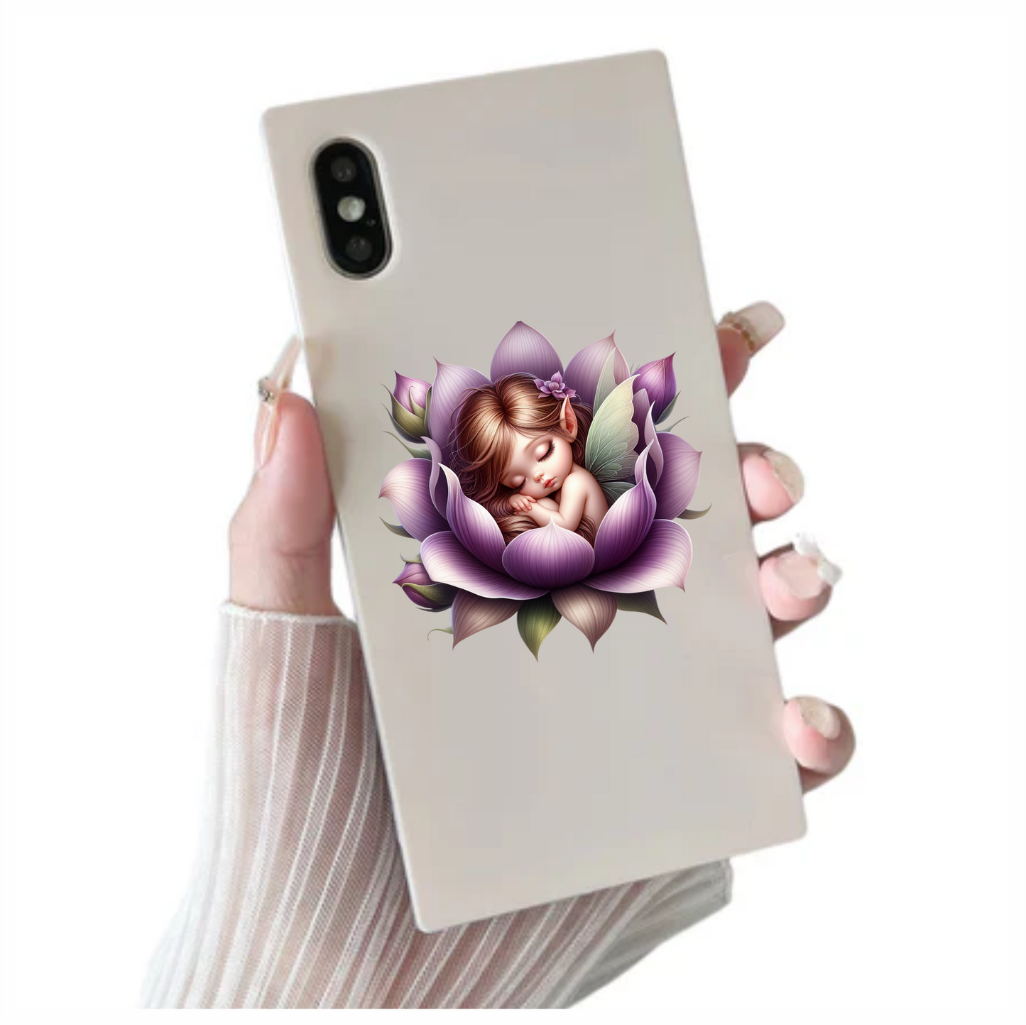 Sleeping Fairy Purple Flower Petals Vinyl Sticker Decal