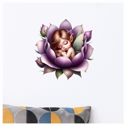 Sleeping Fairy Purple Flower Petals Vinyl Sticker Decal