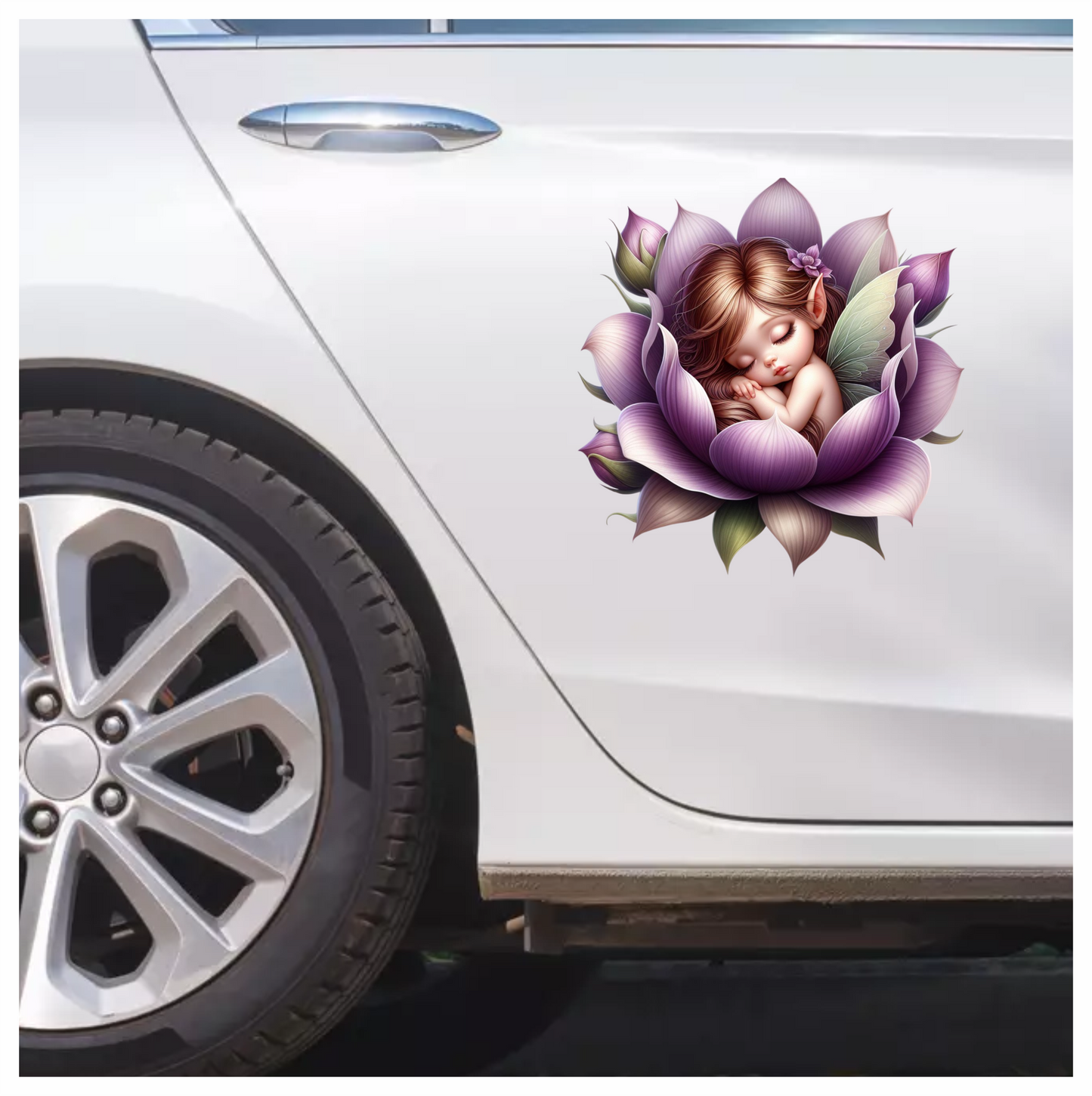 Sleeping Fairy Purple Flower Petals Vinyl Sticker Decal
