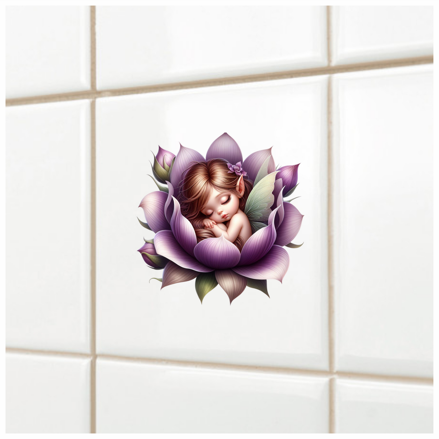 Sleeping Fairy Purple Flower Petals Vinyl Sticker Decal