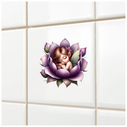 Sleeping Fairy Purple Flower Petals Vinyl Sticker Decal