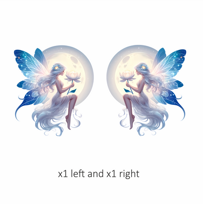 Fairy Moon White Flower Blue Wings Vinyl Sticker Decal