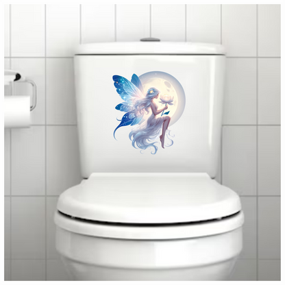 Fairy Moon White Flower Blue Wings Vinyl Sticker Decal