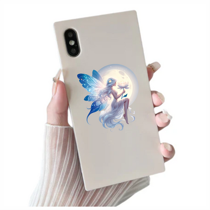 Fairy Moon White Flower Blue Wings Vinyl Sticker Decal