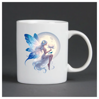 Fairy Moon White Flower Blue Wings Vinyl Sticker Decal