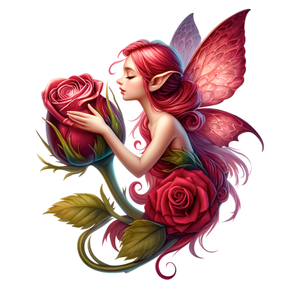 Pink Fairy Hugging Red Rose Vinyl Sticker Decal