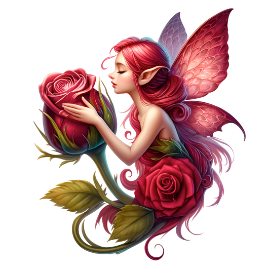 Pink Fairy Hugging Red Rose Vinyl Sticker Decal