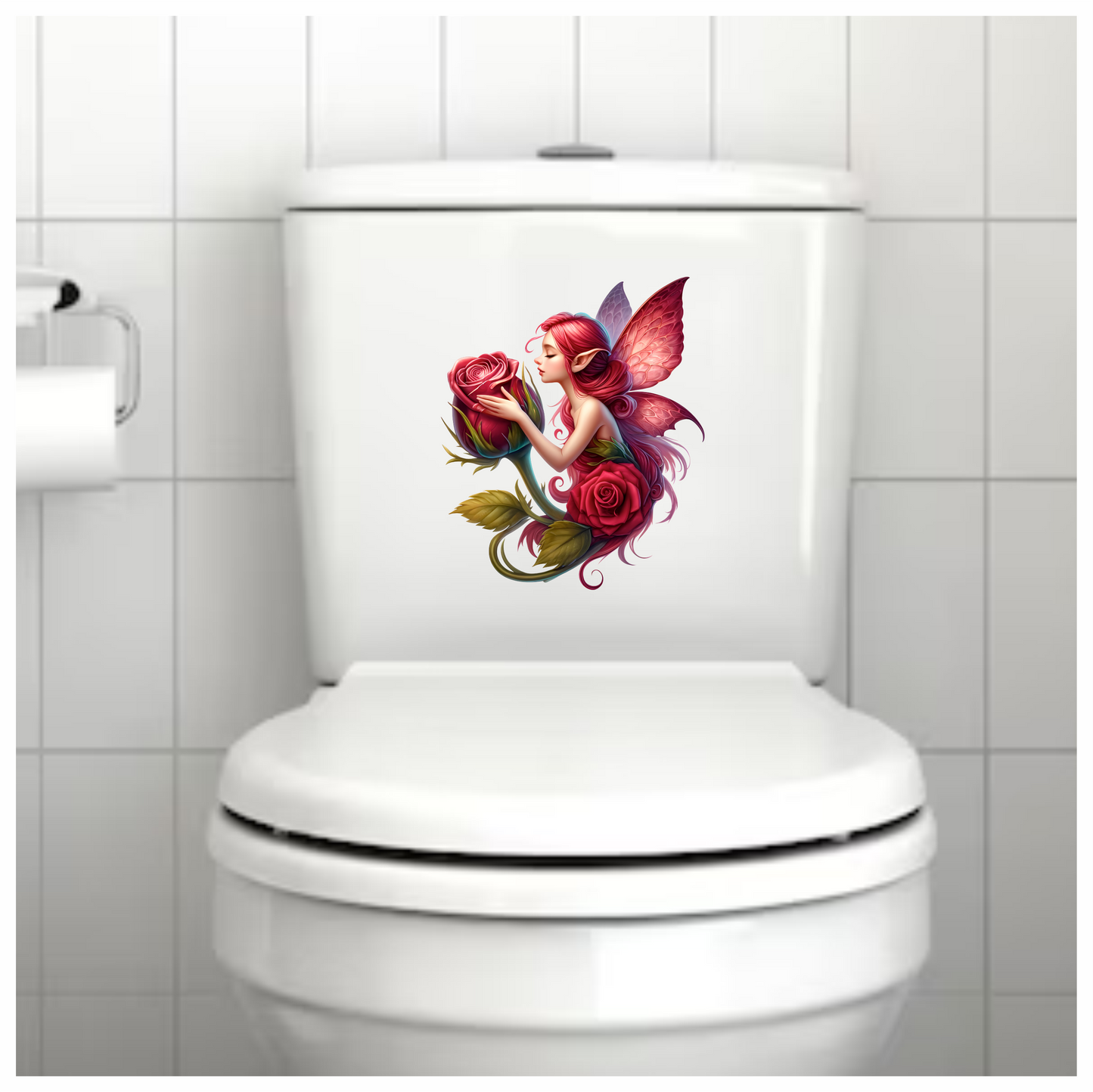 Pink Fairy Hugging Red Rose Vinyl Sticker Decal