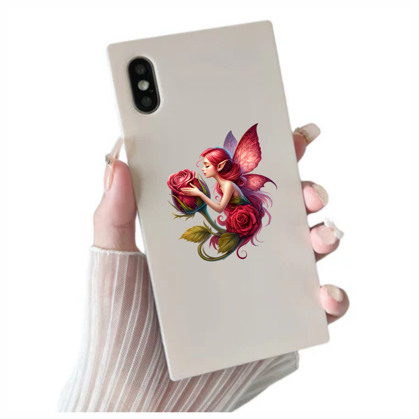 Pink Fairy Hugging Red Rose Vinyl Sticker Decal