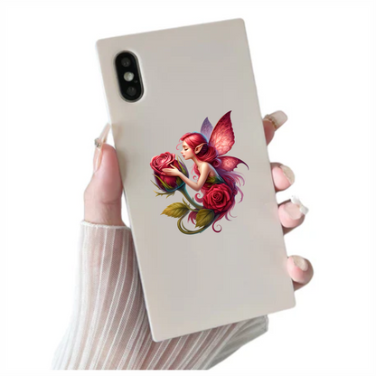 Pink Fairy Hugging Red Rose Vinyl Sticker Decal