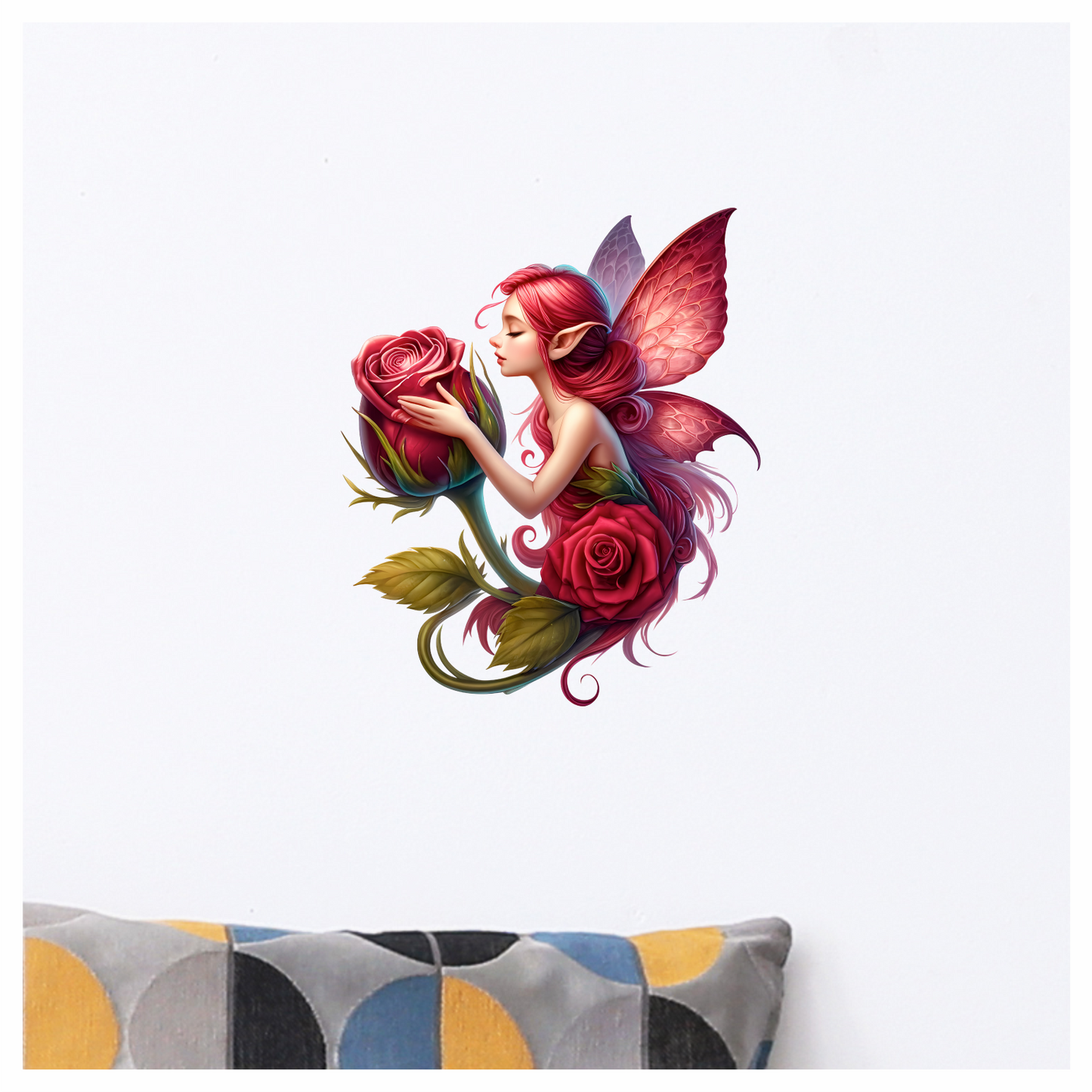 Pink Fairy Hugging Red Rose Vinyl Sticker Decal