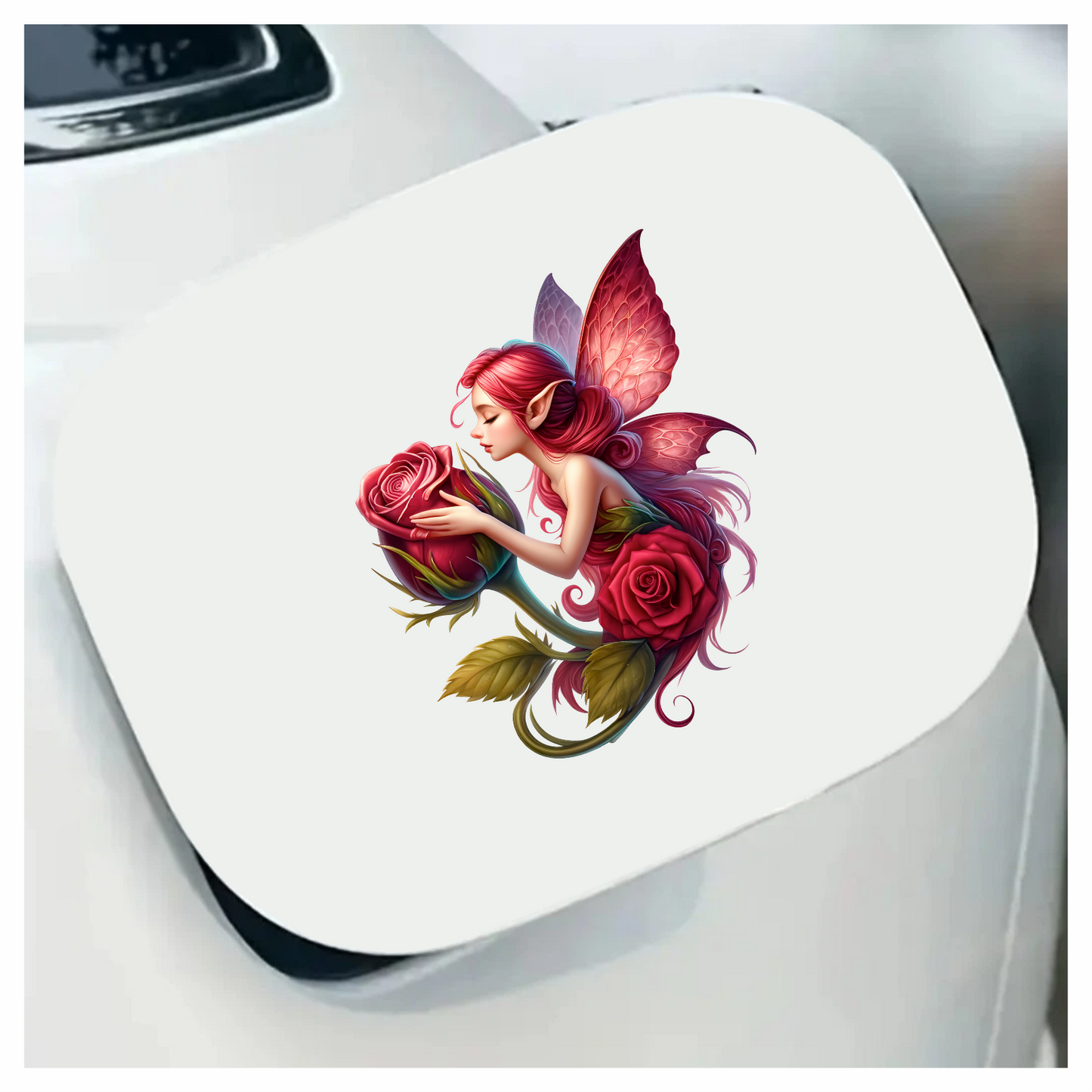 Pink Fairy Hugging Red Rose Vinyl Sticker Decal