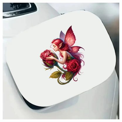 Pink Fairy Hugging Red Rose Vinyl Sticker Decal