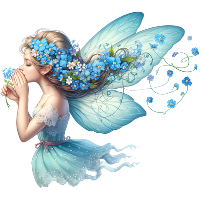Fairy Blue Flower Wings Dress Vinyl Sticker Decal
