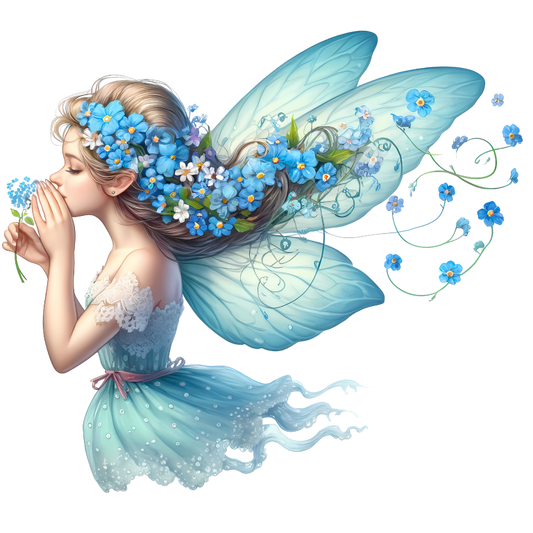 Fairy Blue Flower Wings Dress Vinyl Sticker Decal