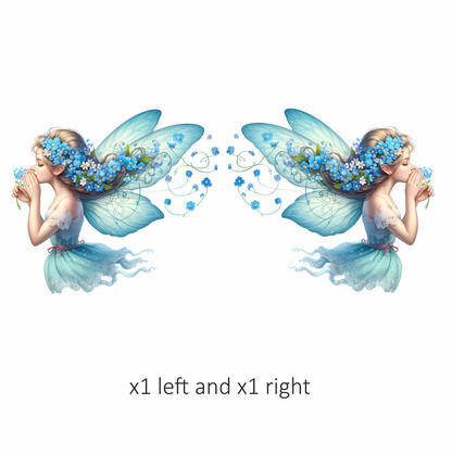 Fairy Blue Flower Wings Dress Vinyl Sticker Decal