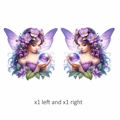 Fairy Purple Wings Flowers Crystal Vinyl Sticker Decal