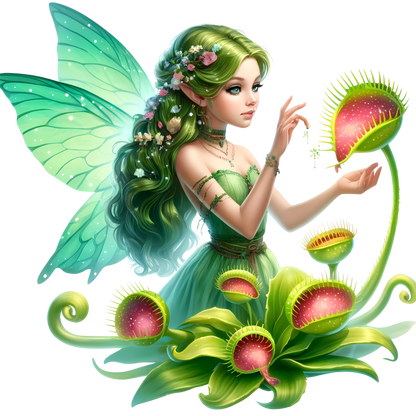 Green Fairy With Venus Flytraps Vinyl Sticker Decal