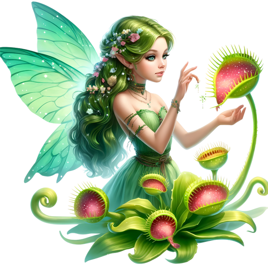 Green Fairy With Venus Flytraps Vinyl Sticker Decal