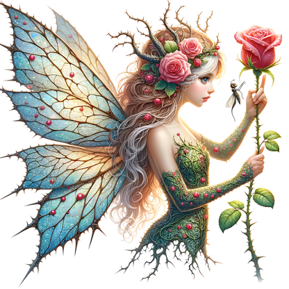 Fairy Green Blue Wings Rose Vinyl Sticker Decal