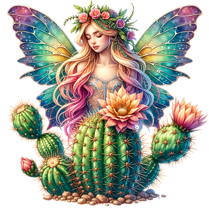 Fairy Rainbow Wings Cactus Flowers Vinyl Sticker Decal