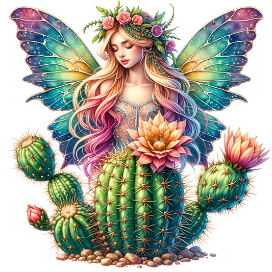 Fairy Rainbow Wings Cactus Flowers Vinyl Sticker Decal