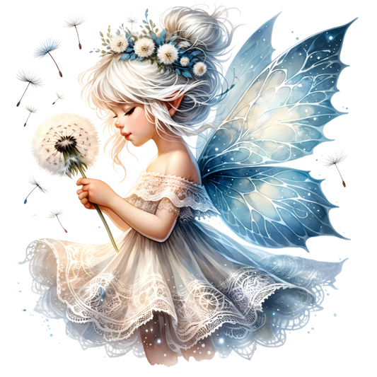 Fairy White Blue Flower Dandelion Dress Vinyl Sticker Decal