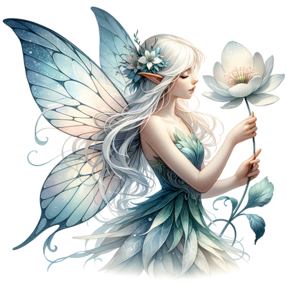 Fairy White Wings Flower Blue Vinyl Sticker Decal
