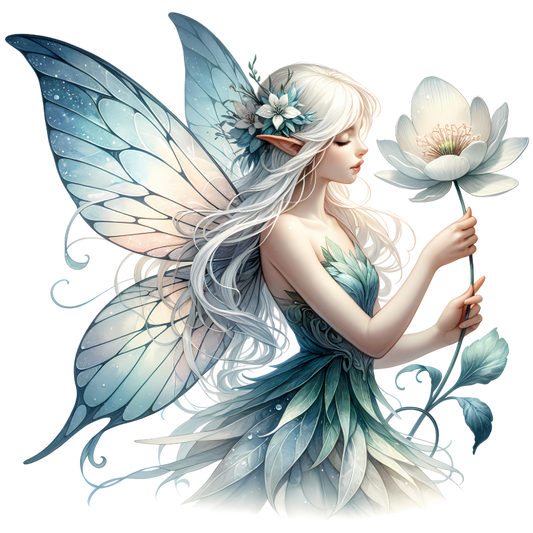 Fairy White Wings Flower Blue Vinyl Sticker Decal