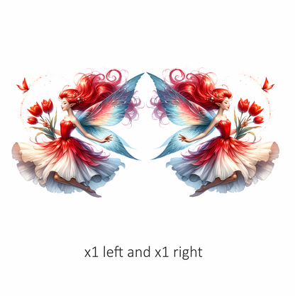 Red Fairy Holding Tulips Flying Butterfly Vinyl Sticker Decal