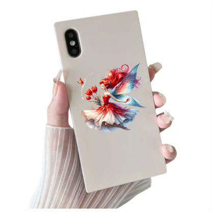 Red Fairy Holding Tulips Flying Butterfly Vinyl Sticker Decal