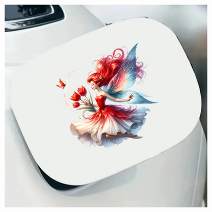 Red Fairy Holding Tulips Flying Butterfly Vinyl Sticker Decal