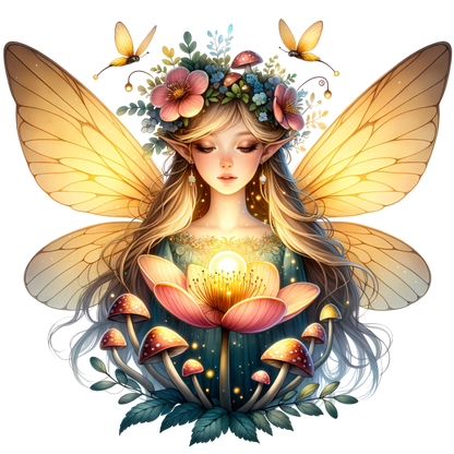 Fairy Golden Wings Flowers Mushrooms Butterflies Vinyl Sticker Decal