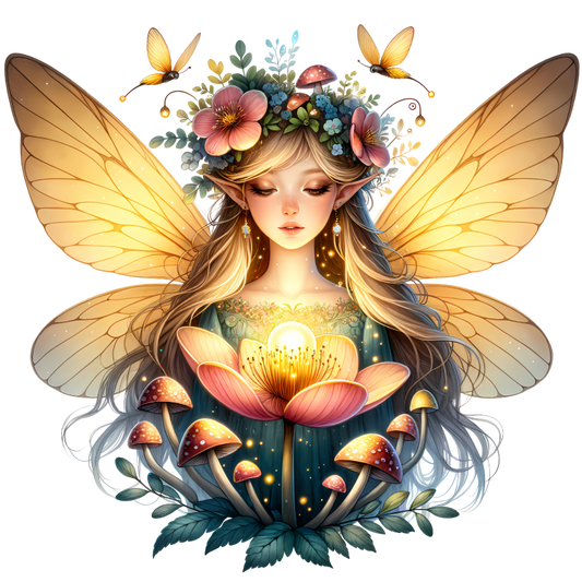 Fairy Golden Wings Flowers Mushrooms Butterflies Vinyl Sticker Decal