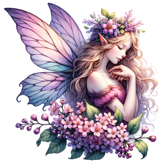 Fairy Pink Flowers Purple Wings Vinyl Sticker Decal