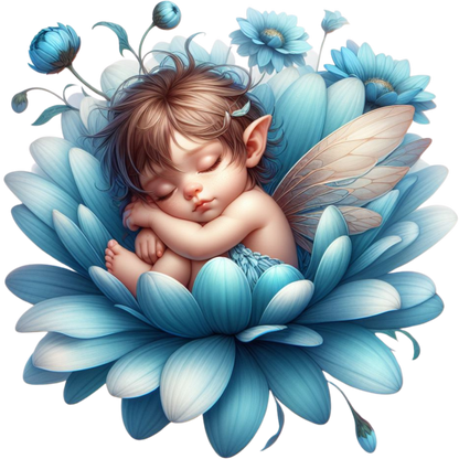Blue Fairy Baby Sleeping Flower Vinyl Sticker Decal