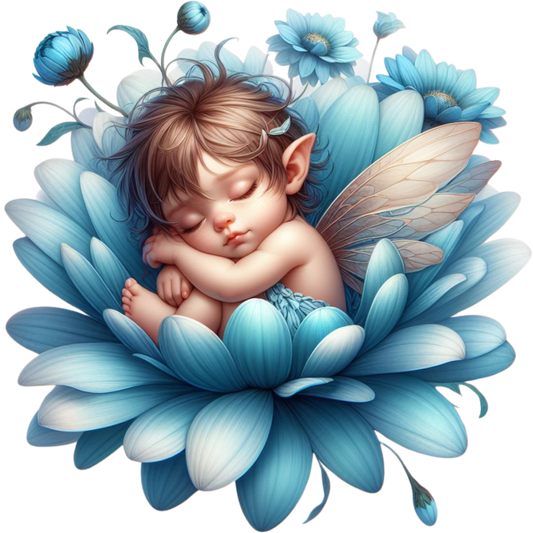 Blue Fairy Baby Sleeping Flower Vinyl Sticker Decal