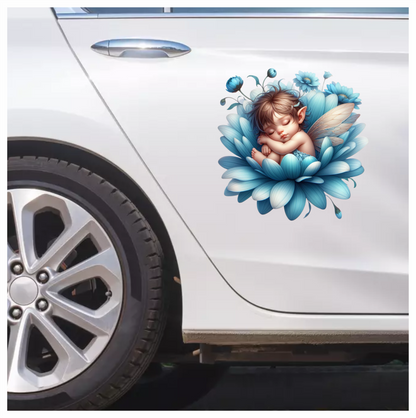Blue Fairy Baby Sleeping Flower Vinyl Sticker Decal