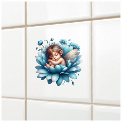 Blue Fairy Baby Sleeping Flower Vinyl Sticker Decal