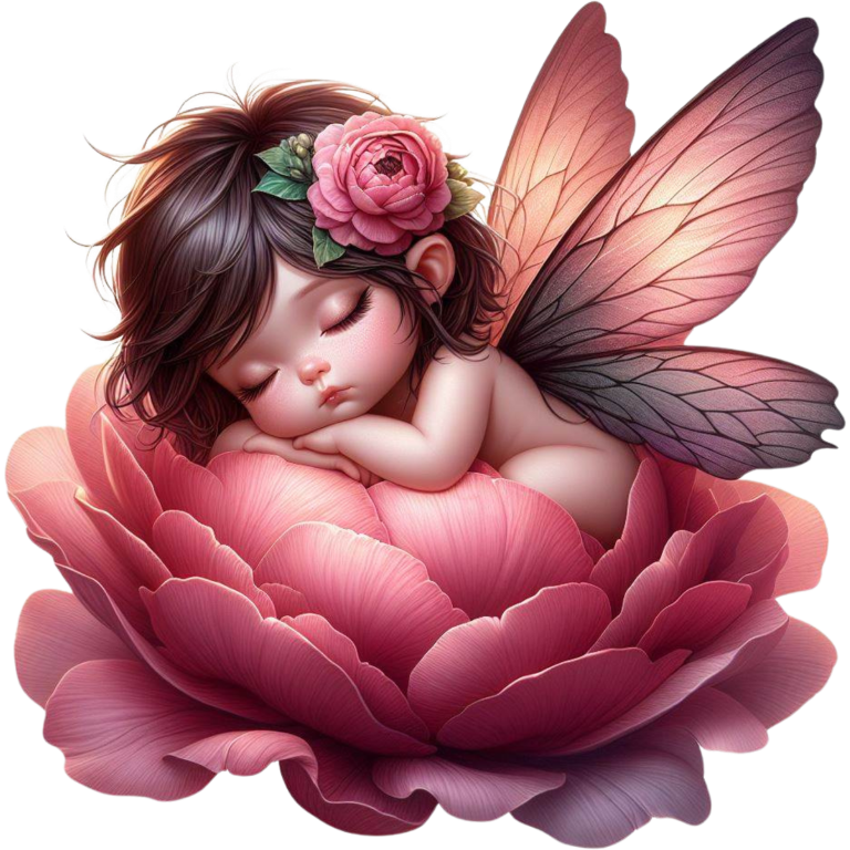 Sleeping Baby Fairy Pink Flower Vinyl Sticker Decal
