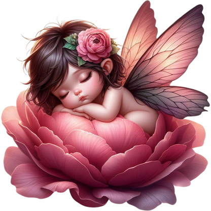 Sleeping Baby Fairy Pink Flower Vinyl Sticker Decal
