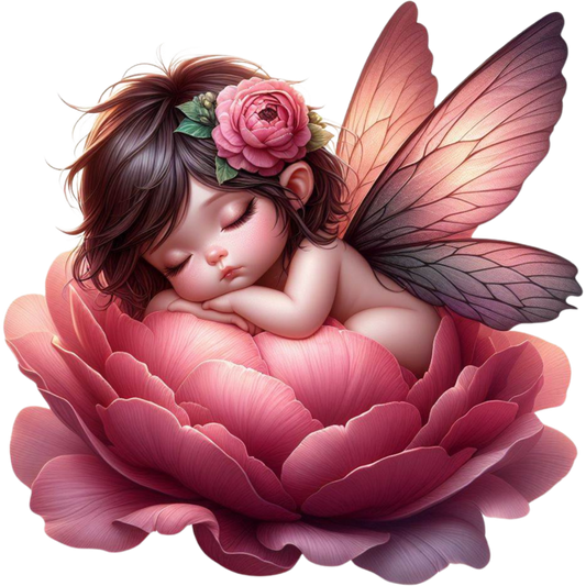 Sleeping Baby Fairy Pink Flower Vinyl Sticker Decal
