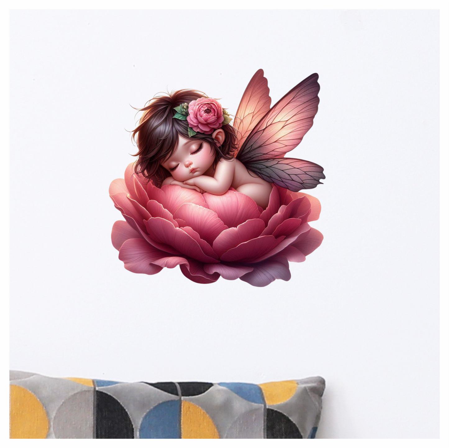 Sleeping Baby Fairy Pink Flower Vinyl Sticker Decal