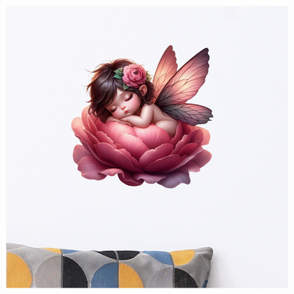 Sleeping Baby Fairy Pink Flower Vinyl Sticker Decal