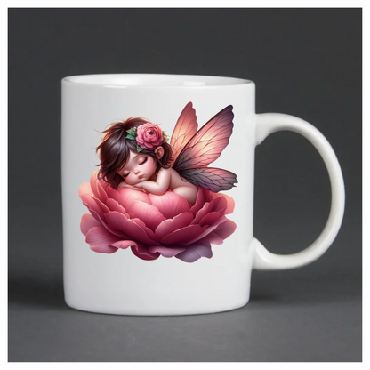 Sleeping Baby Fairy Pink Flower Vinyl Sticker Decal