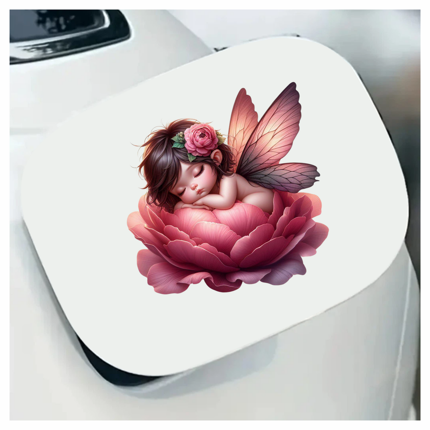 Sleeping Baby Fairy Pink Flower Vinyl Sticker Decal