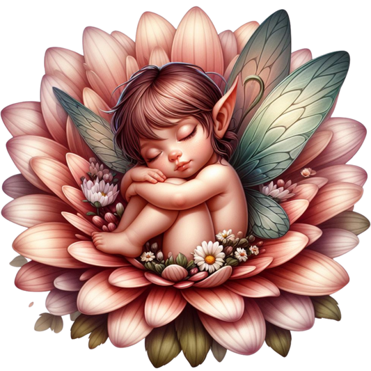 Pink Fairy Child Sleeping Flower Vinyl Sticker Decal
