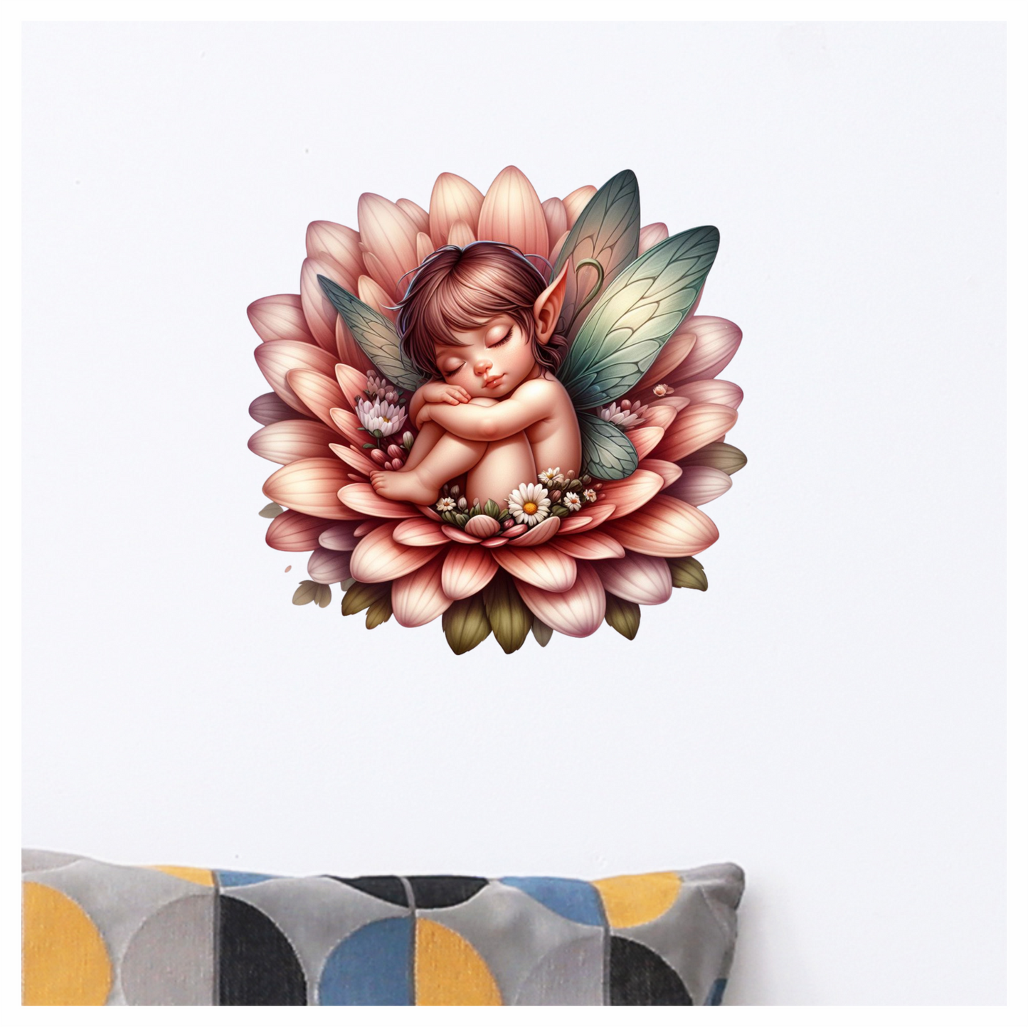 Pink Fairy Child Sleeping Flower Vinyl Sticker Decal