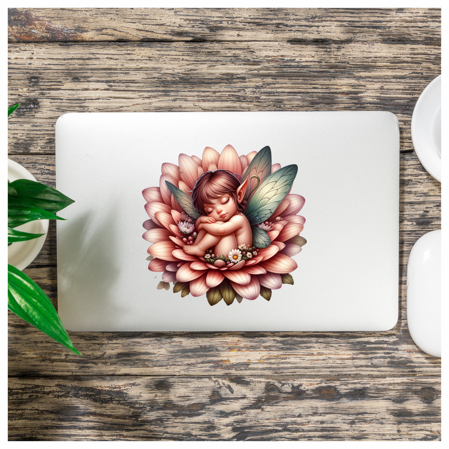 Pink Fairy Child Sleeping Flower Vinyl Sticker Decal