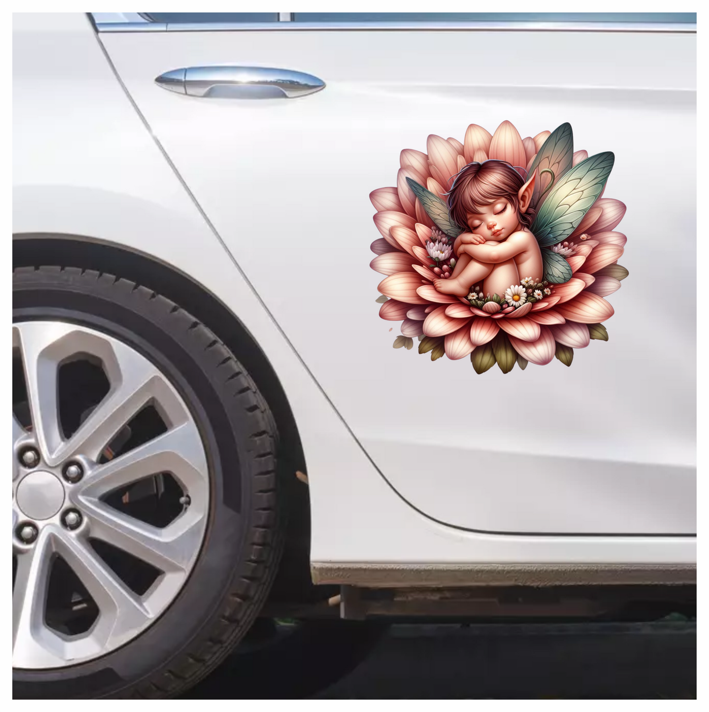 Pink Fairy Child Sleeping Flower Vinyl Sticker Decal